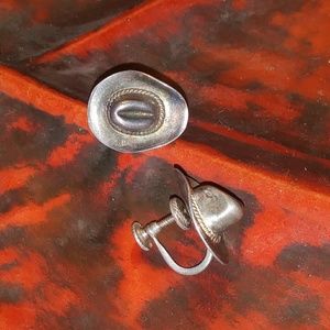 Vtg Sterling Silver Cowboy Hat Screw Back Earrings